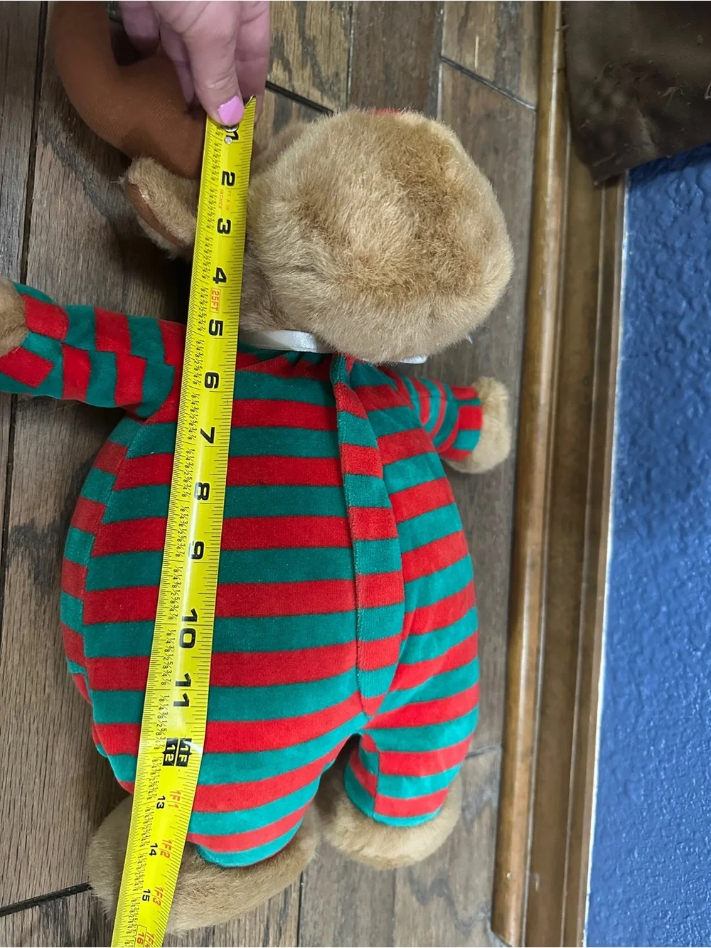 Vintage Soft Dreams Rare Christmas Reindeer Plush Red Green Stripe Pajamas